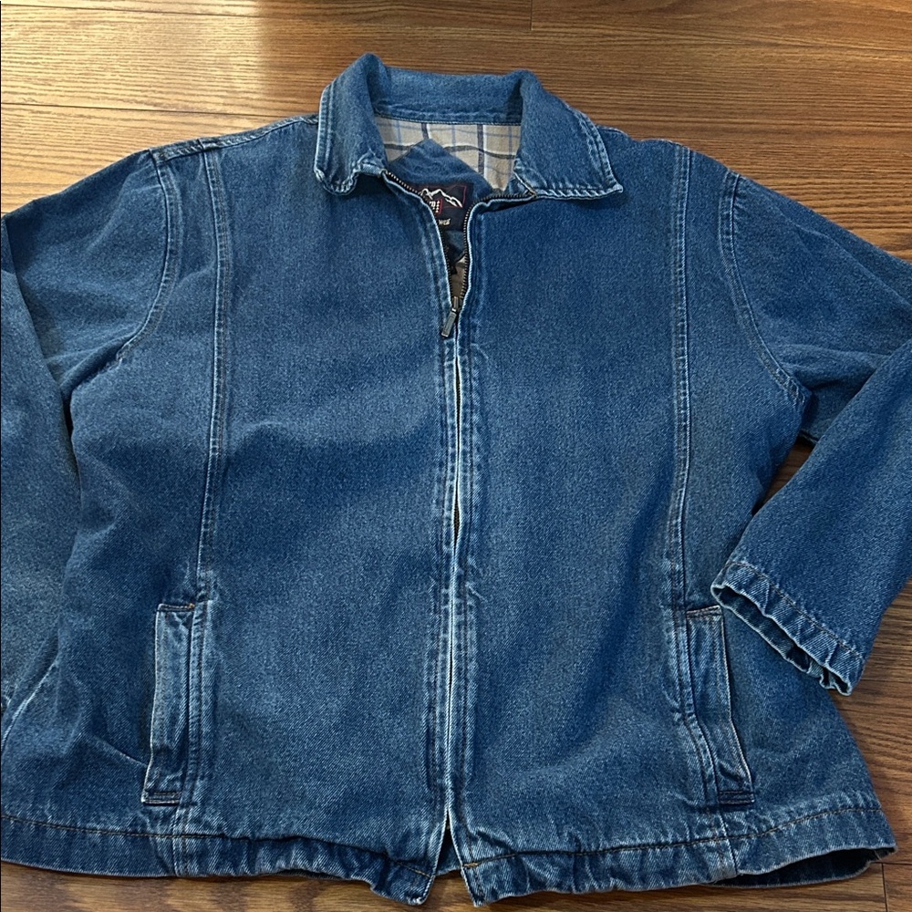 Vintage 90s‎ Faded Glory Women’s 100% Cotton Denim & Plaid Lining Zip Up Coat L